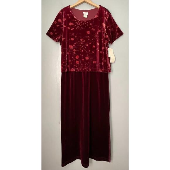 Vintage Bentley Size 12 Burgundy Floral Velvet Dress Layered Regency Dark Easter - Picture 1 of 10